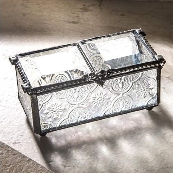 J Devlin iridescent clear glass jewelry trinket box - Picture 1 of 8